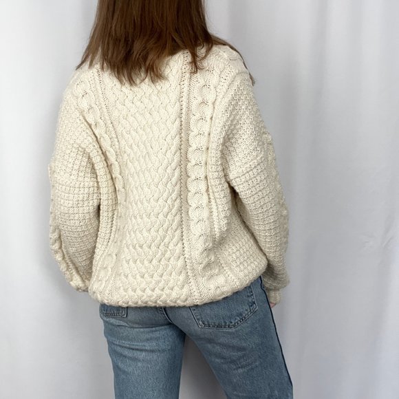 Vintage Aran Cable Knit Oversized Sweater Irish Scottish Wool Grandpa Fisherman - Picture 4 of 7